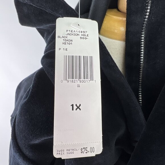 Lauren Ralph Lauren Sz 1X Black Velvet Velour Track Top 1/4 Zip Pullover Crest - Picture 9 of 10